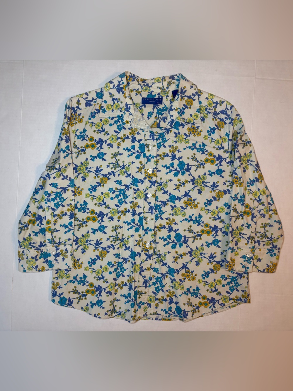 Karen Scott 100% Cotton Floral Print 3/4 Sleeve Blouse Size Petite L